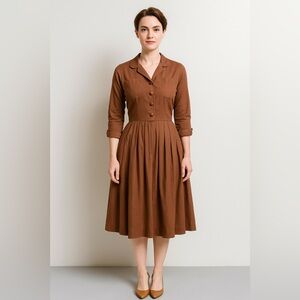 Vintage 1950s Horrockses Fashions Brown Cotton Shirtwaist Dress